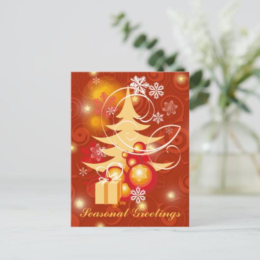 カスタマイズ可能な赤と金ゴールドのクリスマス シーズンポストカード (スタンド正面)