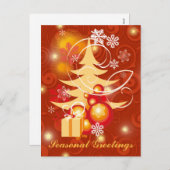 カスタマイズ可能な赤と金ゴールドのクリスマス シーズンポストカード (正面/裏面)