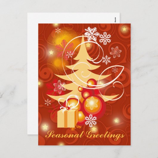 カスタマイズ可能な赤と金ゴールドのクリスマス シーズンポストカード (正面/裏面)