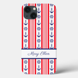 カスタマイズ可能な赤白青の航海用アンカー iPhone 13ケース