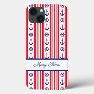 カスタマイズ可能な赤白青の航海用アンカー iPhone 13ケース