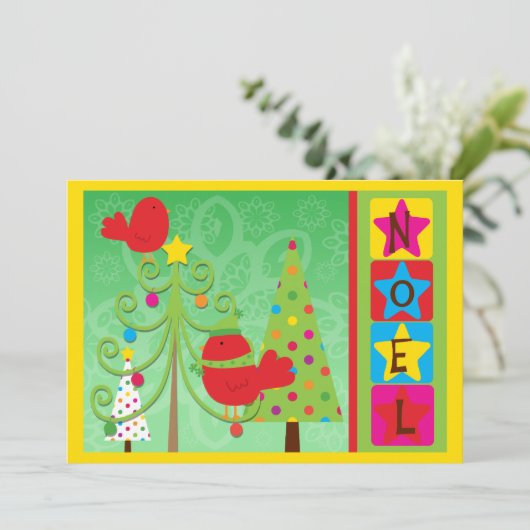 カスタマイズ可能な赤(鳥)ショウジョウコウカンチョウノールホリデーカード シーズンカード (スタンド正面)