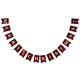 カスタマイズ可能な赤、黒のプレイドメリークリスマス！ バンティングフラッグ