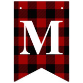 カスタマイズ可能な赤、黒のプレイドメリークリスマス! バンティングフラッグ (第1の旗)