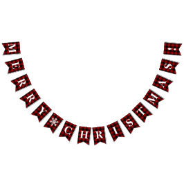 カスタマイズ可能な赤、黒の格子模様メリークリスマス！ バンティングフラッグ