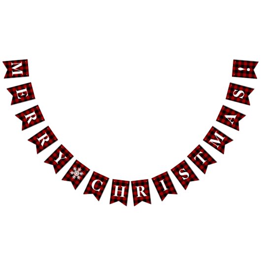 カスタマイズ可能な赤、黒の格子模様メリークリスマス! バンティングフラッグ (全)