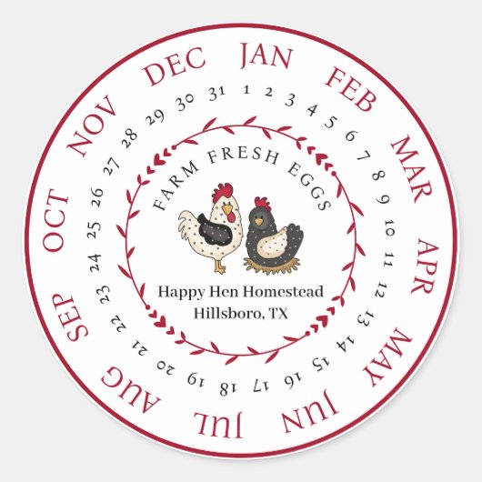 カスタマイズ可能な農場生卵カートンレイアウト日付クラス ラウンドシール (正面)