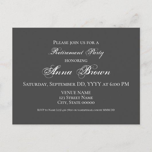 カスタマイズ可能な退職者招待スポットライト ポストカード (正面)