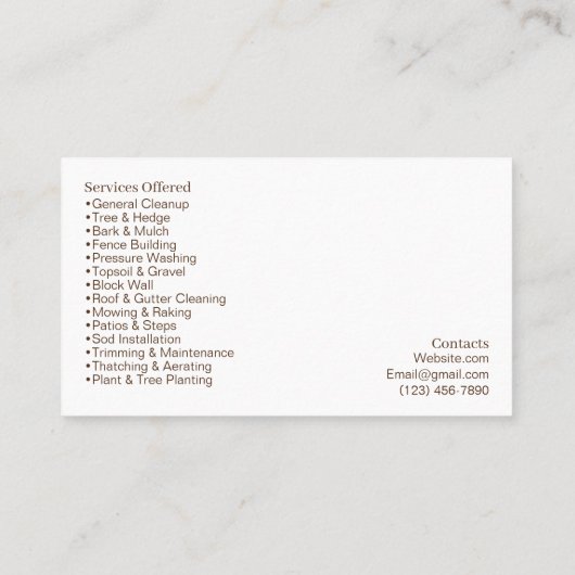 カスタマイズ可能な造園名刺 名刺 (裏面)