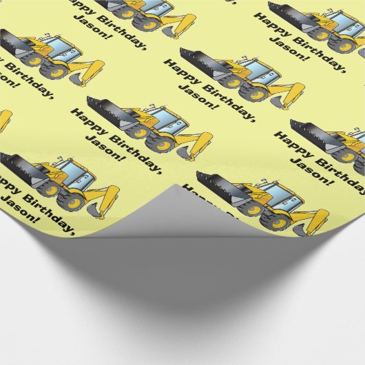 カスタマイズ可能な重い装置のバックホウの誕生日の名前 ラッピングペーパー (角)