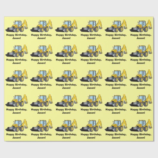 カスタマイズ可能な重い装置のバックホウの誕生日の名前 ラッピングペーパー (フラット)