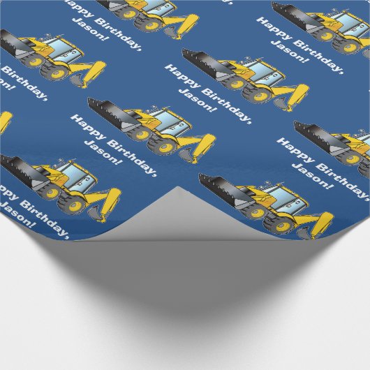 カスタマイズ可能な重い装置のバックホウの誕生日の名前 ラッピングペーパー (角)