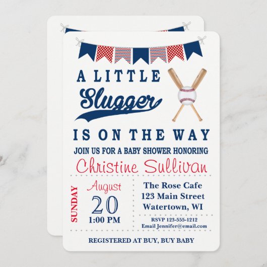 カスタマイズ可能な野球用ベビーシャワー招待状 招待状 (正面/裏面)