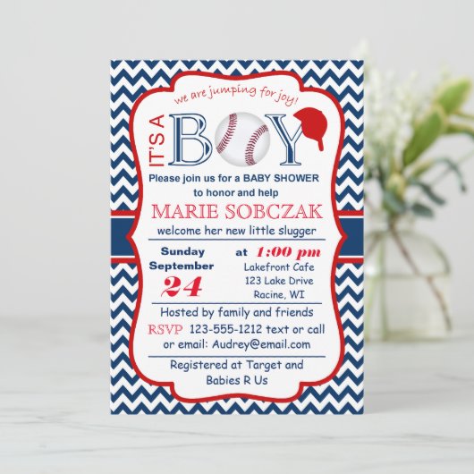 カスタマイズ可能な野球用ベビーシャワー招待状 招待状 (スタンド正面)