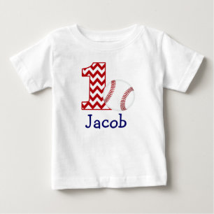 カスタマイズ可能な野球第1誕生日シャツ(1年間) ベビーTシャツ