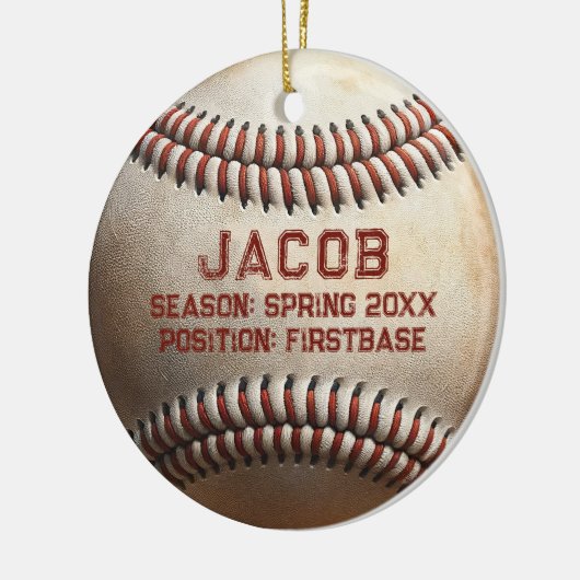 カスタマイズ可能な野球選手の名前キッズクリスマス セラミックオーナメント (左)
