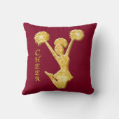 カスタマイズ可能な金ゴールドおよびあずき色のチアリーダーのギフト クッション (裏面)
