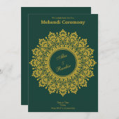 カスタマイズ可能な金ゴールドエメラルドメフェンディヘナインディアン 招待状 (正面/裏面)
