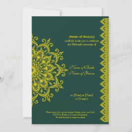 カスタマイズ可能な金ゴールドエメラルドメフェンディヘナインディアン 招待状