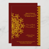 カスタマイズ可能な金ゴールドダークレッドメフェンディヘナインディアン 招待状 (正面/裏面)