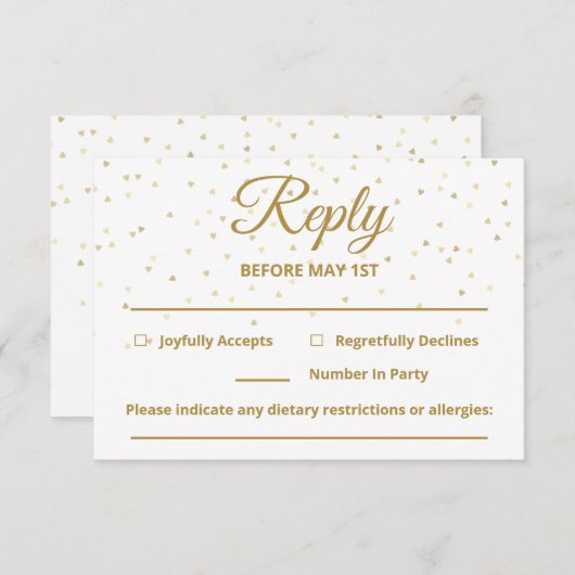 カスタマイズ可能な金ゴールドハートウェディングRSVPカード エンクロージャーカード (正面/裏面)