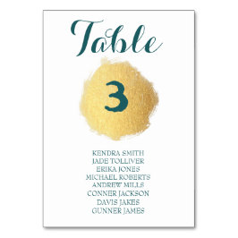 カスタマイズ可能な金ゴールド/白/ティール（緑がかった色）結婚のテーブルカード テーブルナンバー