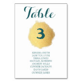 カスタマイズ可能な金ゴールド/白/ティール（緑がかった色）結婚のテーブルカード テーブルナンバー (裏面)