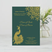 カスタマイズ可能な金属金ゴールドエメラルドメヘンディインディアン 招待状 (スタンド正面)