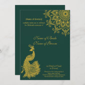 カスタマイズ可能な金属金ゴールドエメラルドメヘンディインディアン 招待状 (正面/裏面)