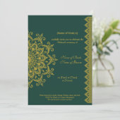 カスタマイズ可能な金属金ゴールドエメラルドメヘンディインディアン 招待状 (スタンド正面)