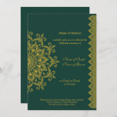 カスタマイズ可能な金属金ゴールドエメラルドメヘンディインディアン 招待状 (正面/裏面)