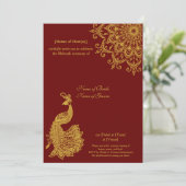 カスタマイズ可能な金属金ゴールドダークレッドMehendiインディアン 招待状 (スタンド正面)