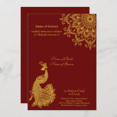 カスタマイズ可能な金属金ゴールドダークレッドMehendiインディアン 招待状 (正面/裏面)