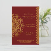カスタマイズ可能な金属金ゴールドダークレッドMehendiインディアン 招待状 (スタンド正面)
