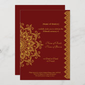 カスタマイズ可能な金属金ゴールドダークレッドMehendiインディアン 招待状 (正面/裏面)
