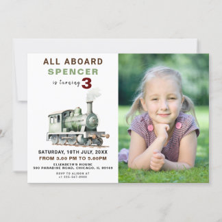 カスタマイズ可能な鉄道をテーマにした誕生日写真招待状 招待状