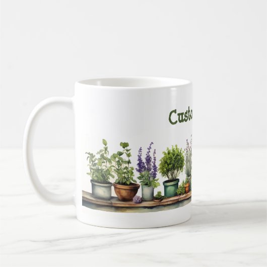 カスタマイズ可能な鉢植えハーブガーデン コーヒーマグカップ (左)