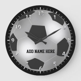 カスタマイズ可能な銀サッカーボール ラージ壁時計