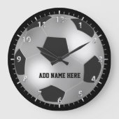 カスタマイズ可能な銀サッカーボール ラージ壁時計 (正面)