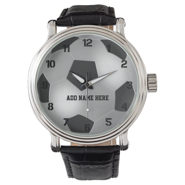 カスタマイズ可能な銀サッカーボール 腕時計 (正面)