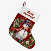 カスタマイズ可能な雪だるまクリスマスストッキング ラージクリスマスストッキング (正面 (吊り時))