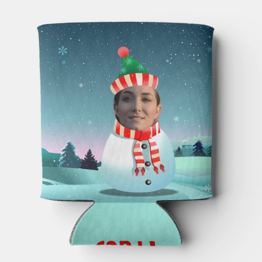 カスタマイズ可能な雪だるま付き顔 缶クーラー (裏面)