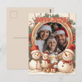 カスタマイズ可能な雪だるま新年 ポストカード (正面/裏面)
