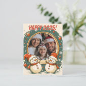 カスタマイズ可能な雪だるま新年 ポストカード (スタンド正面)