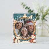 カスタマイズ可能な雪だるま新年 ポストカード (スタンド正面)