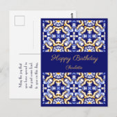 カスタマイズ可能な青いアズレホの誕生日メッセージ ポストカード (正面/裏面)