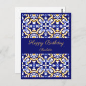 カスタマイズ可能な青いアズレホスの誕生日 ポストカード (正面/裏面)