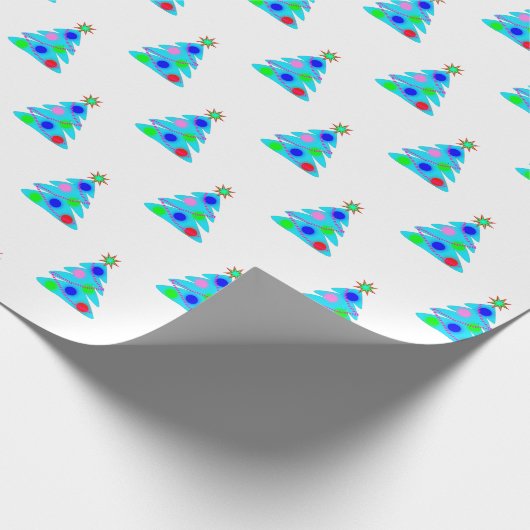 カスタマイズ可能な青いクリスマスツリーパターン ラッピングペーパー (角)