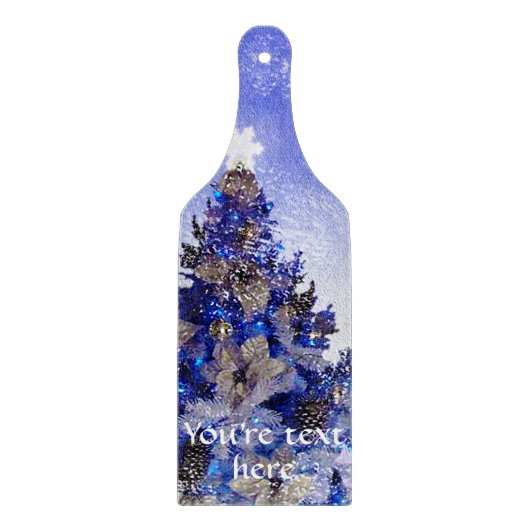 カスタマイズ可能な青いクリスマスツリー カッティングボード (正面)