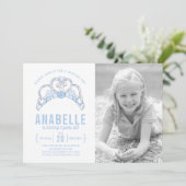 カスタマイズ可能な青いティアラの写真付き誕生日招待状 招待状 (スタンド正面)